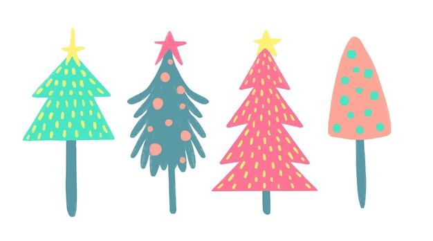 Watercolor Vector Christmas tree set isolated on a white background.