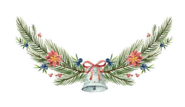 Акварельный векторный рождественский венок с еловыми ветками и местом для текста