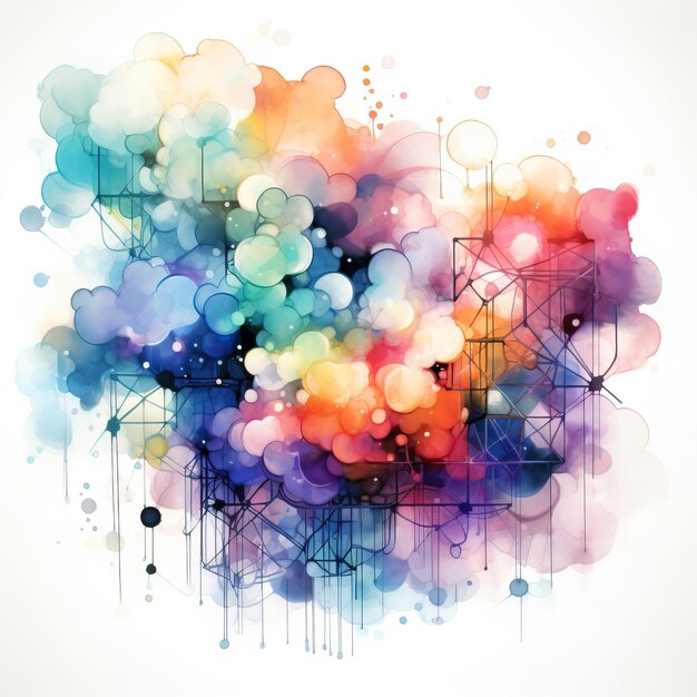 Vector watercolor vector cloud computing vector on white backgroun