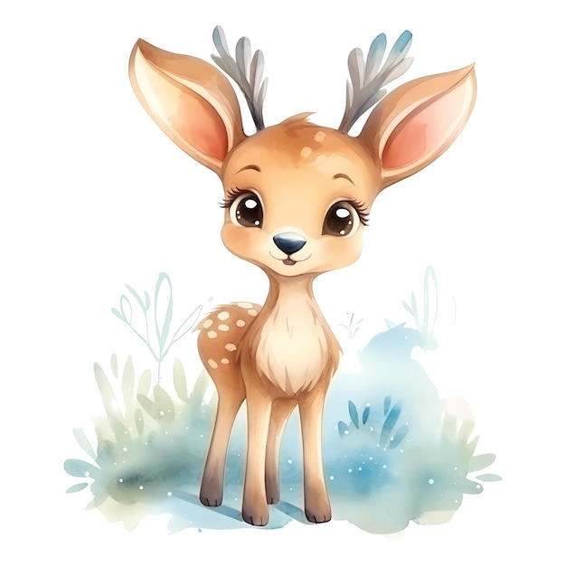 Watercolor vector cute baby deer on white background