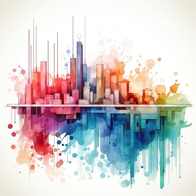 Vector watercolor vector data visualization on white background