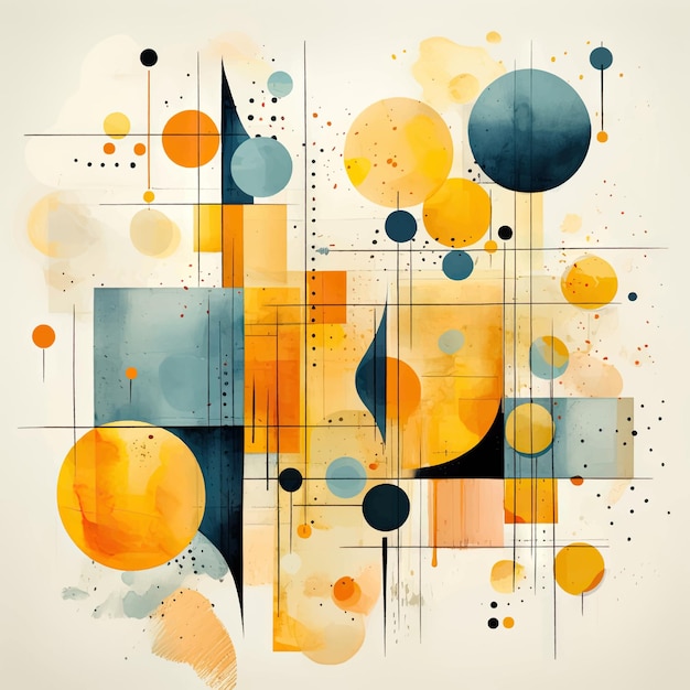 Watercolor vector deconstructed postmodern artwork abstract geometric shapes