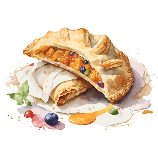 Vettore acquerello vettoriale empanada pasticceria clipart sfondo bianco modificabile