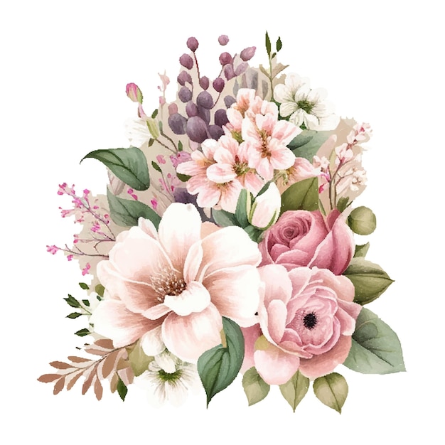 Vector watercolor vector floral bouquet design isolated