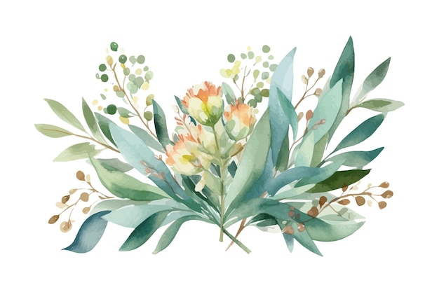 Watercolor vector flowers Botanical illustration Wild bouquet