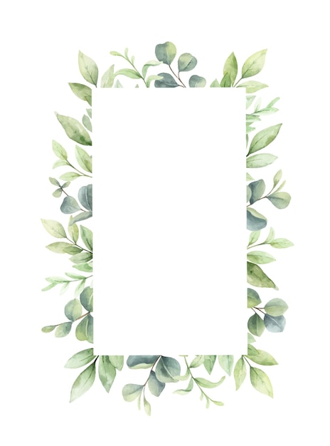 Watercolor vector frame of green branches and leaves