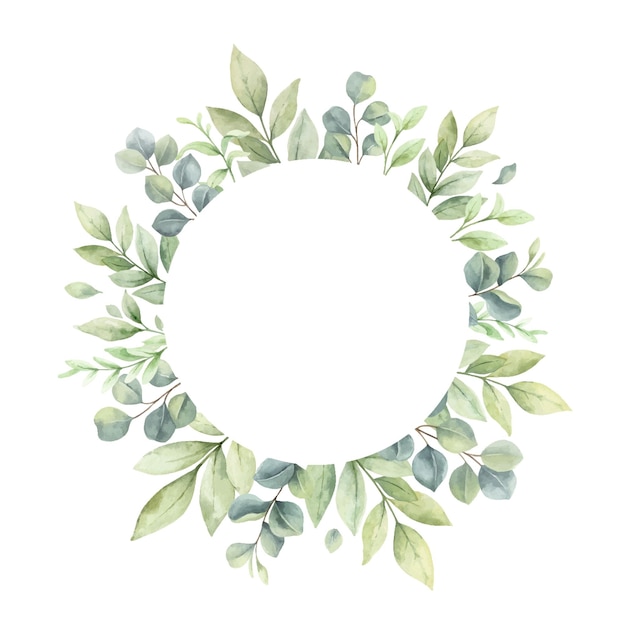 Watercolor vector frame of green branches and leaves