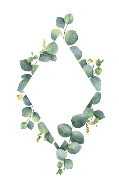 Vector watercolor vector frame with green eucalyptus leaves and branches