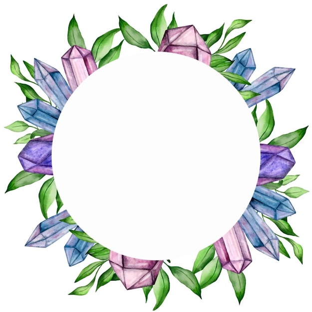 Vector watercolor vector frames with flowers and gemstones