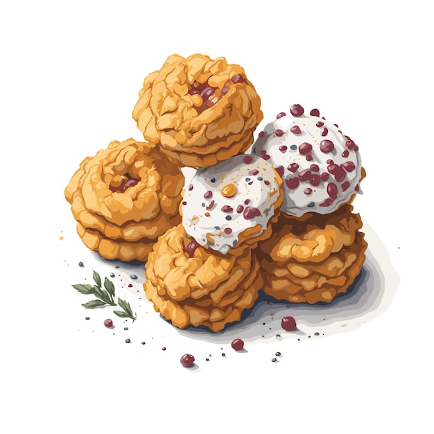 Watercolor vector Frittelle pastry clipart editable white background