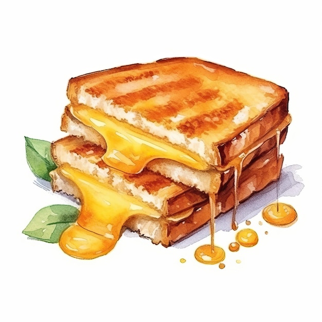 Vector watercolor vector grilled cheese on white background