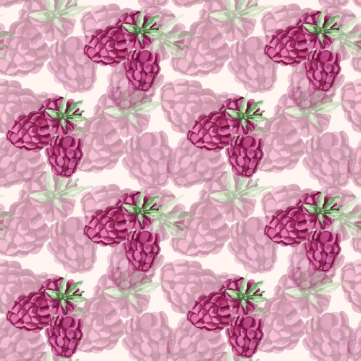 Vector watercolor vector hand drawn illustration seamless pattern background with raspberries
