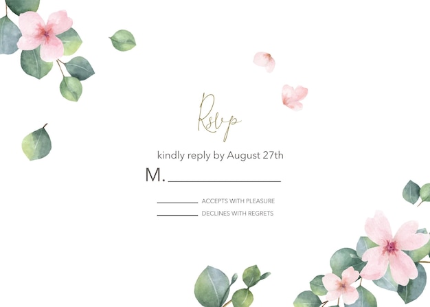 Watercolor vector hand painted wedding rsvp card template