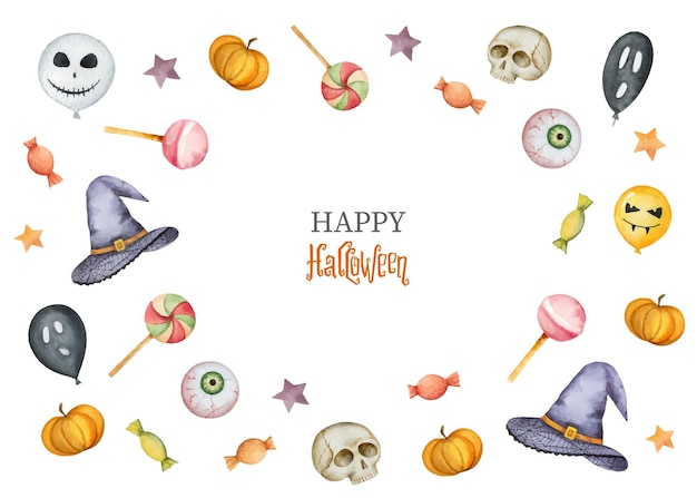 Vector watercolor vector happy halloween card isolated on a white background