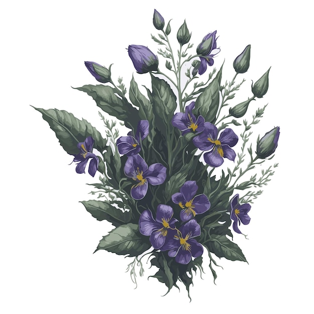 Watercolor Vector Horned violet Clipart floral bouquet editable