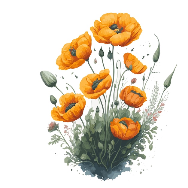 Watercolor Vector Iceland Poppy Clipart floral bouquet editable