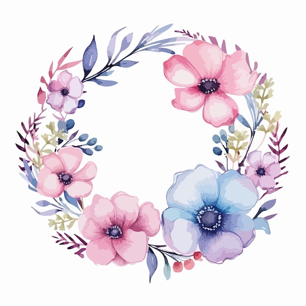 Watercolor vector illustration of a Christmas wreath with green branches and red berries