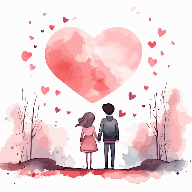 Watercolor vector illustration for Valentines Day