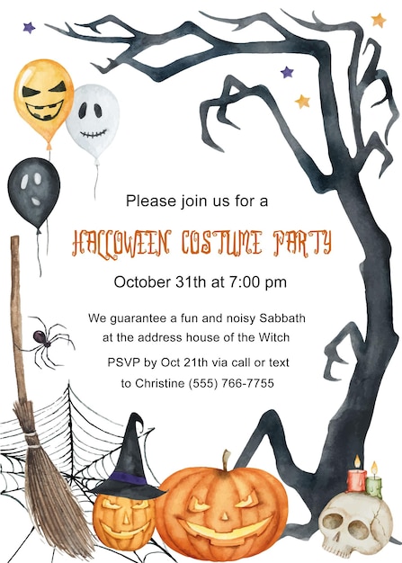 Vector watercolor vector invitation to a halloween party