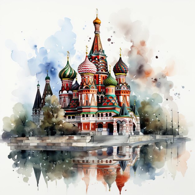 Vector watercolor vector kremlin on white background