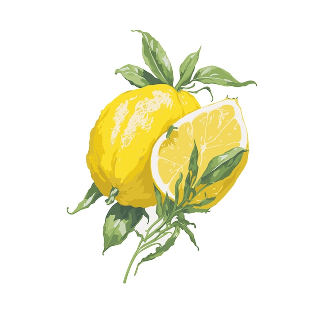 Vector watercolor vector lemon fruits clipart editable white background