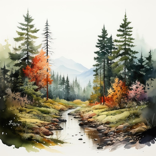 Vector watercolor vector nature exploration on white background