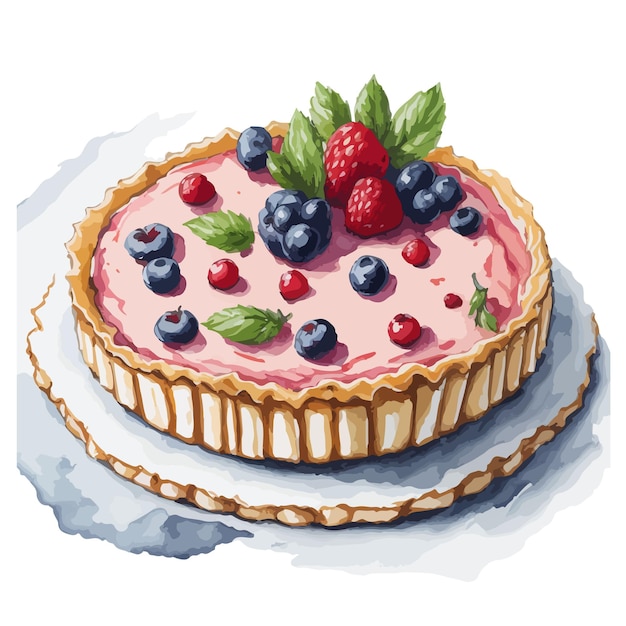 Watercolor vector Neenish tart pastry clipart editable white background