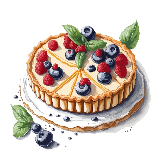 Watercolor vector Neenish tart pastry clipart editable white background