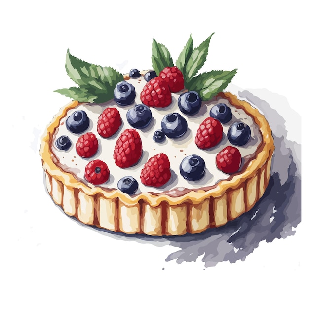 Watercolor vector Neenish tart pastry clipart editable white background