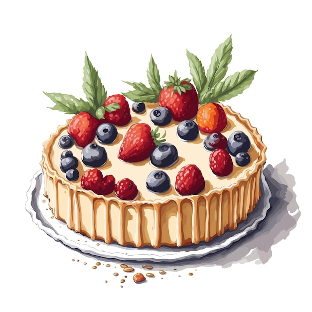 Watercolor vector Neenish tart pastry clipart editable white background