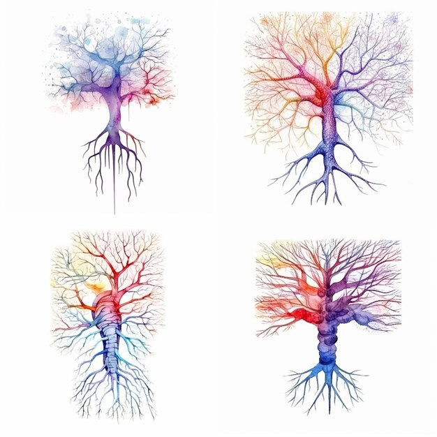 Vector watercolor vector nervous system on white background
