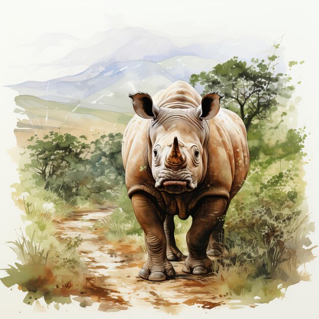 Vector watercolor vector ngorongoro wildlife on white background