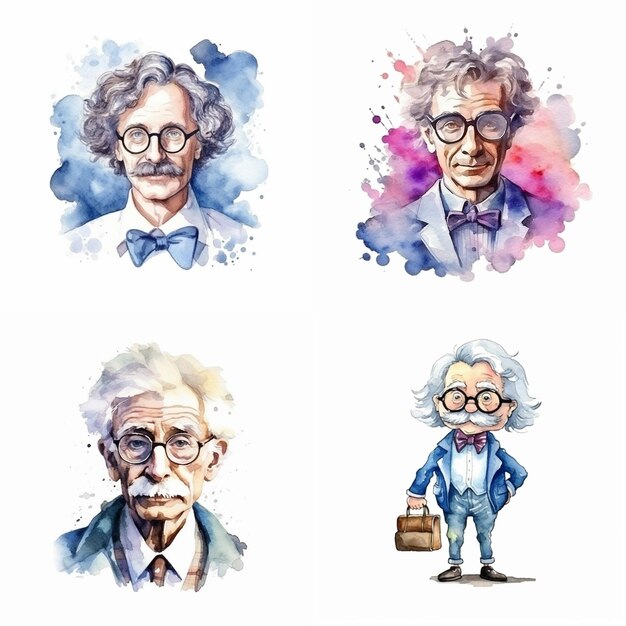 Watercolor Vector Physicist On White Background