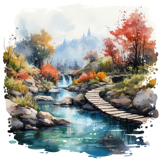 Vector watercolor vector plitvice lakes pogled na milino jezero