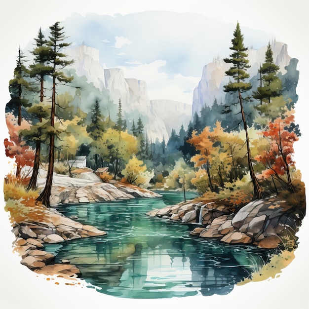 Vector watercolor vector plitvice veliki slap on white backgroun