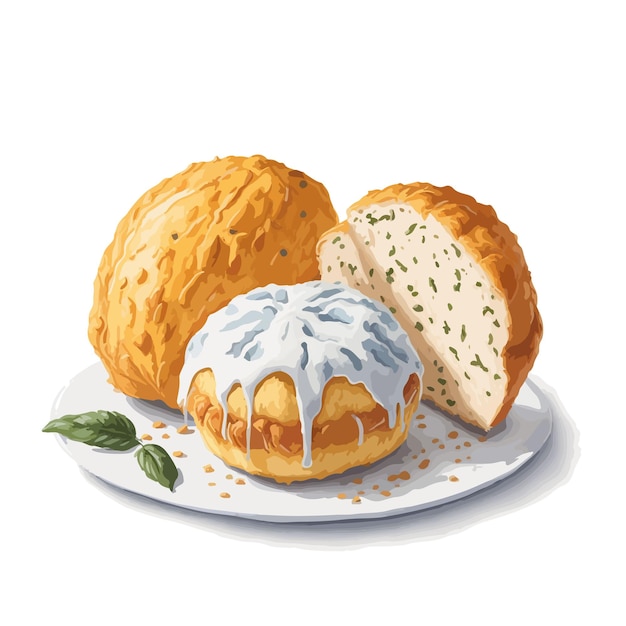 Acquerello vettoriale po de queijo pasticceria clipart sfondo bianco modificabile