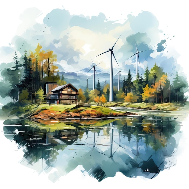 Watercolor vector renewable energy vector on white background