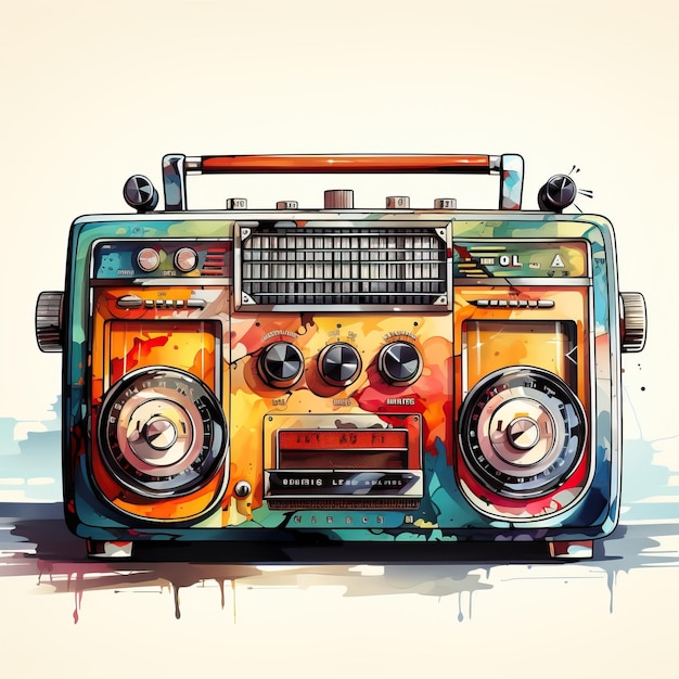 Vector watercolor vector retro audio vector on white background