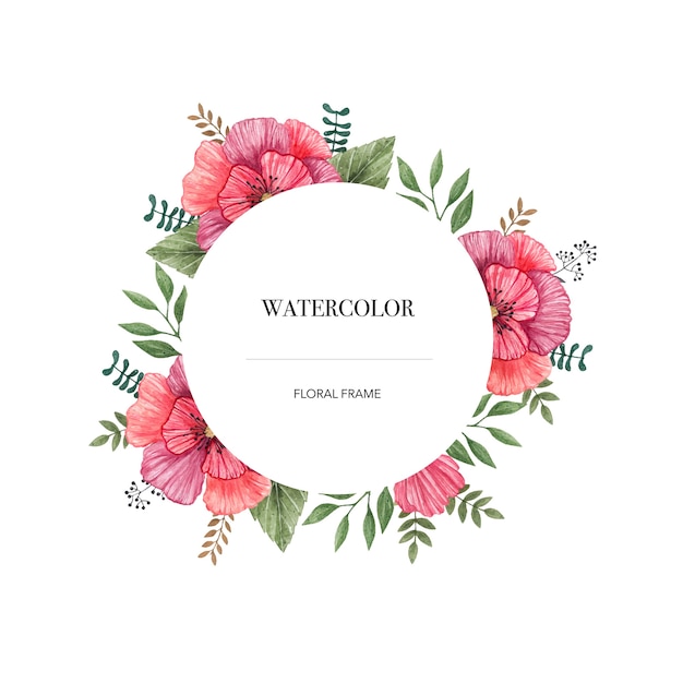 Watercolor vector round frame of colorful wild flowers.