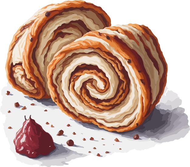 Vector watercolor vector rugelach pastry clipart editable white background