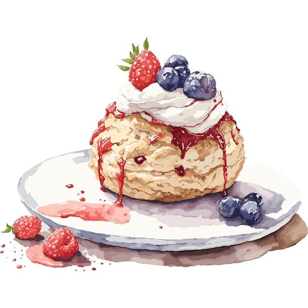 Vector watercolor vector scones pastry clipart editable white background