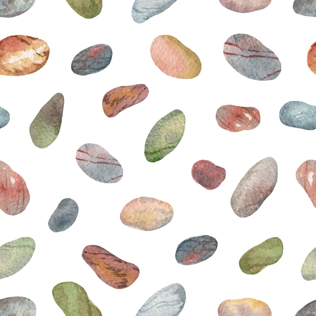 Vector watercolor vector seamless pattern with colored decorative stones