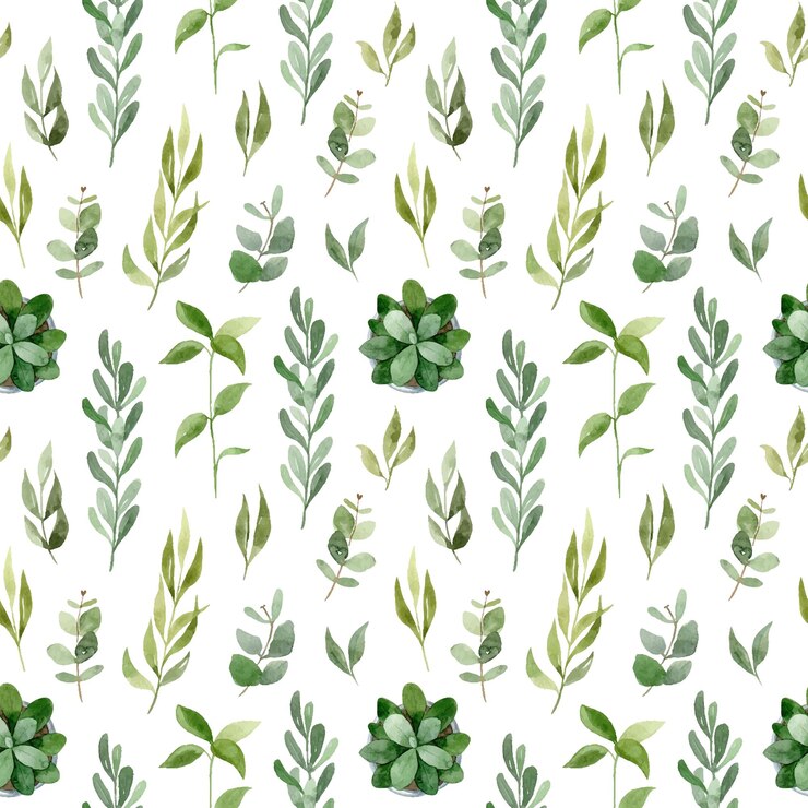 Vector watercolor vector seamless pattern with green leaves and eucalyptus branches