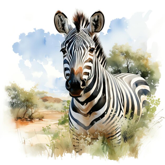 Vector watercolor vector serengeti zebra on white background s