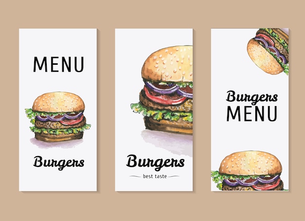 Вектор Акварель вектор набор шаблонов для меню гамбургеров