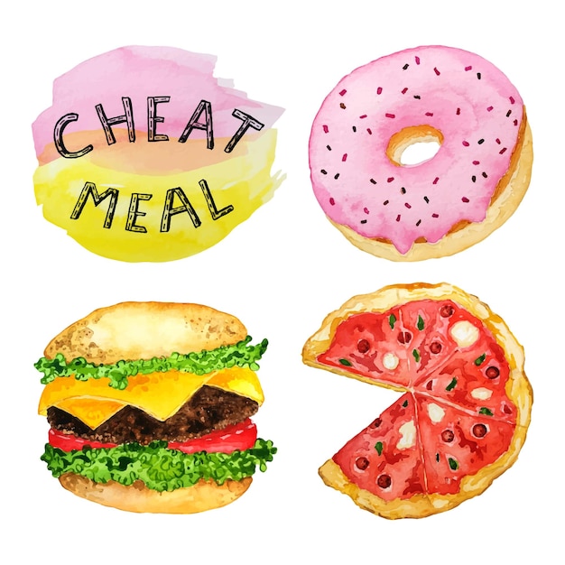 Watercolor vector set of tasty food