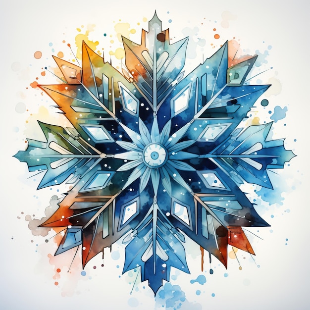 Watercolor Vector Snowflake Vector On White Background