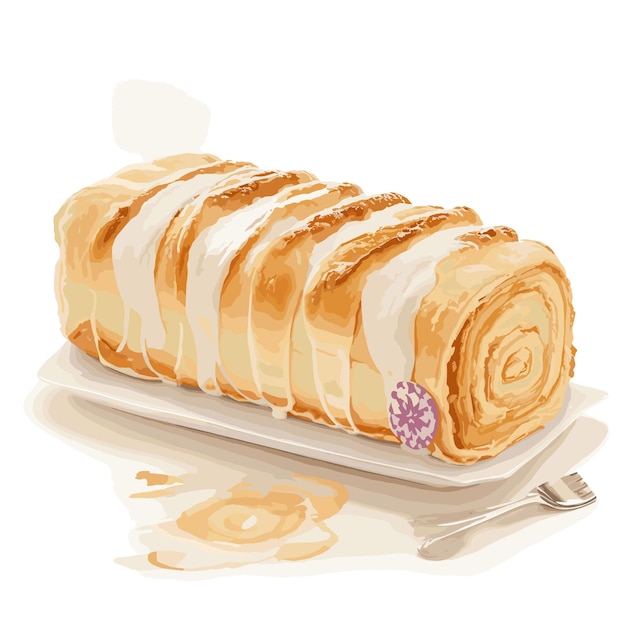 Watercolor vector strudel pastry clipart editable white background