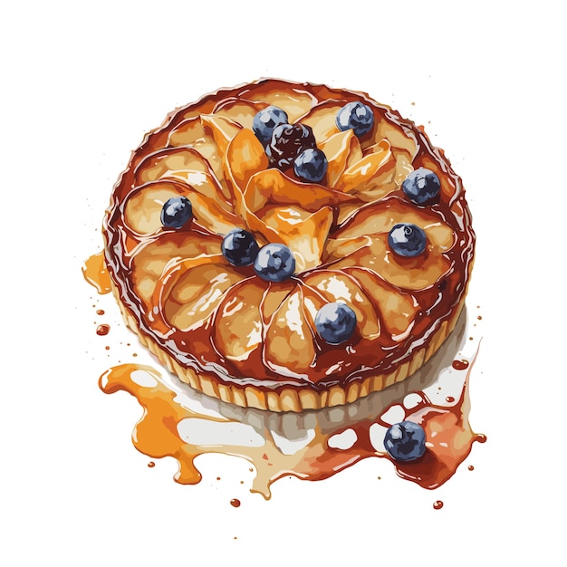 Vector watercolor vector tarte tatin pastry clipart editable white background