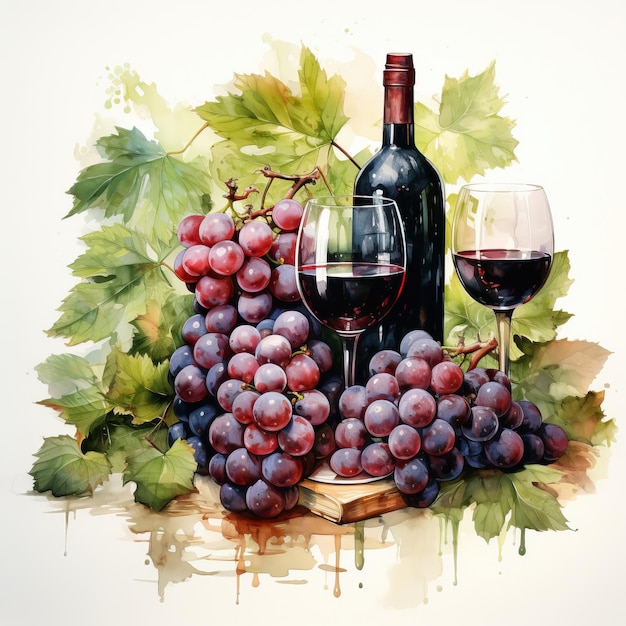 Watercolor Vector Wine Design On White Background